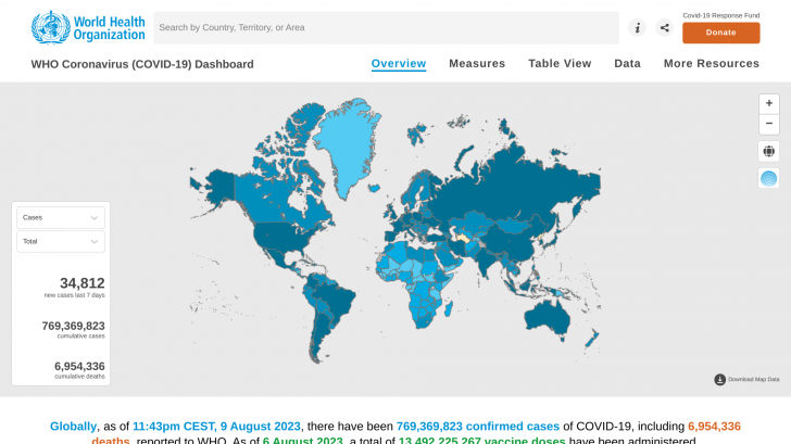 COVID-19 map August 2023