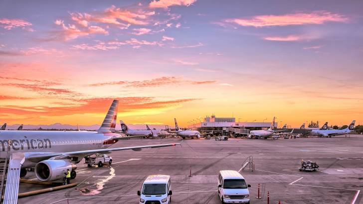 philly airport with american airlines jets at the gate