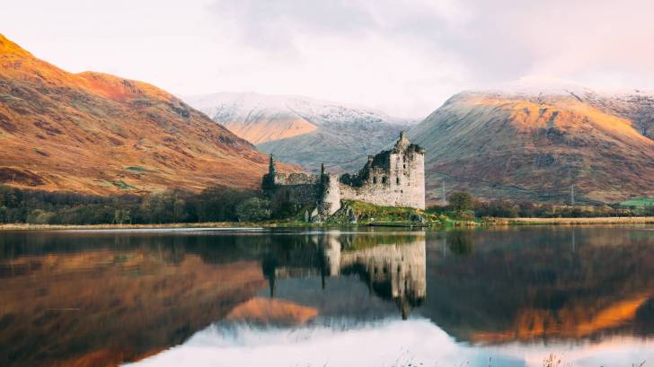 scottish castle on a lake
