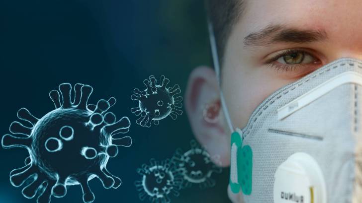virus and person with mask on
