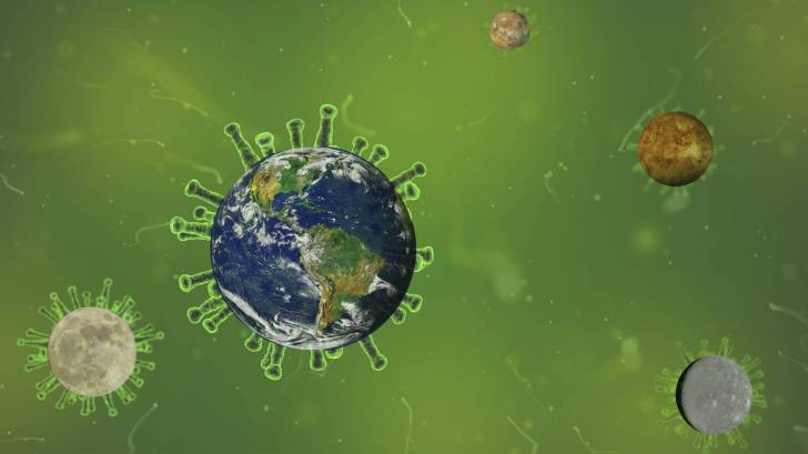 dipiction of coronavirus surrounding the earth