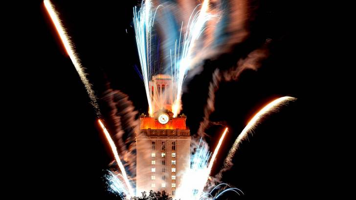 ut tower during a fireworks show