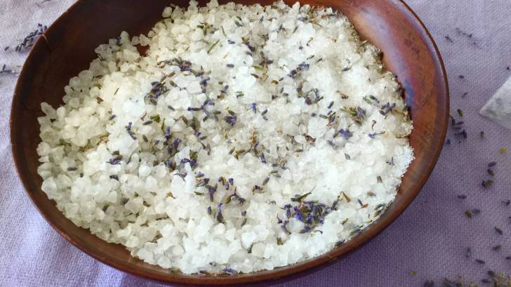 bowl of white bath salts
