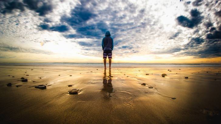 solitary person on malibu beach