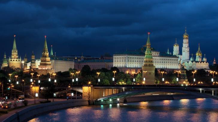 moscow with the night lights glowing