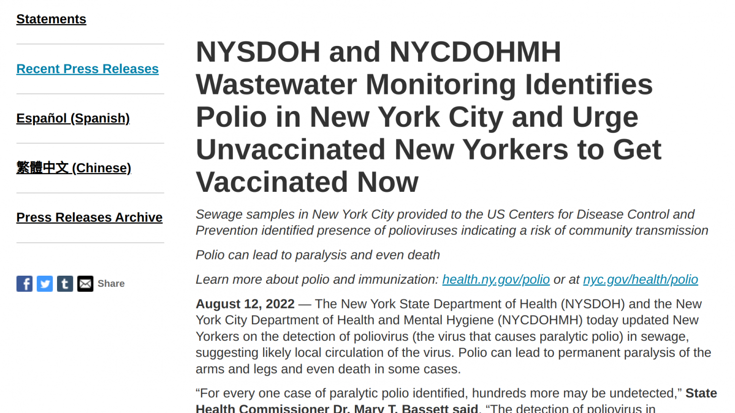 NYSDOH letter urging New yorkers to get vaccinated