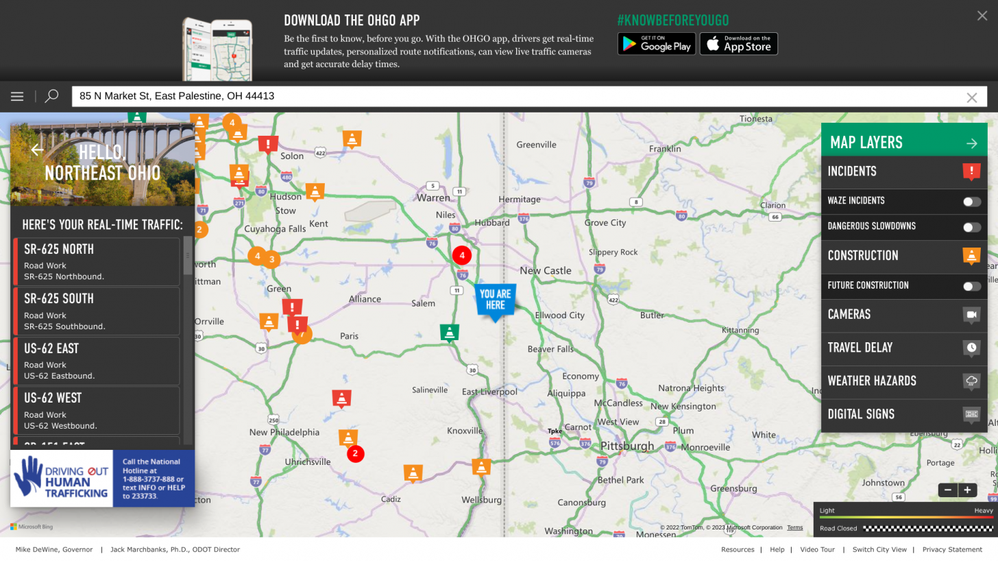 Eastern Ohio map Feb 2023