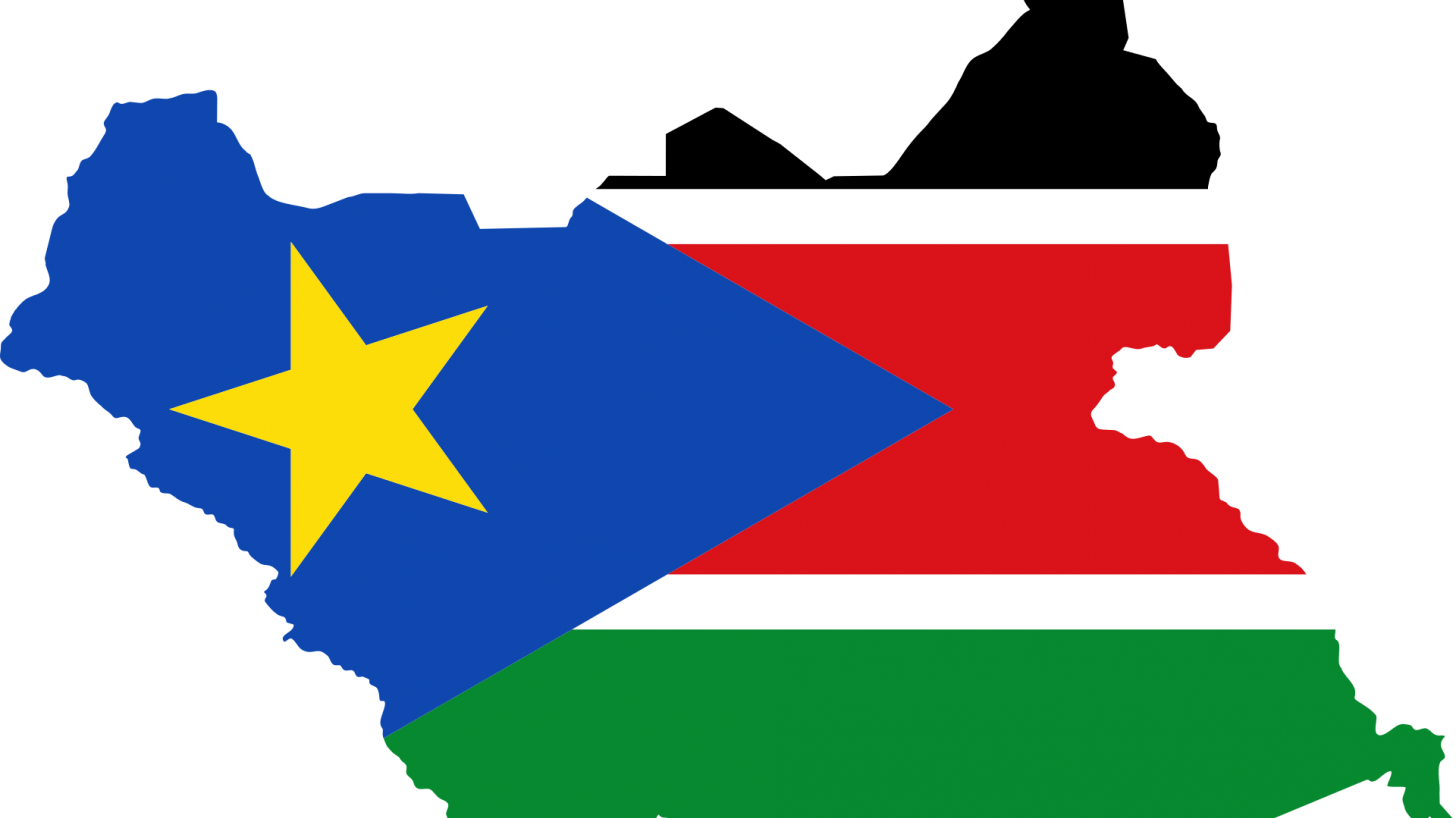 south sudan flag in the shape of the country