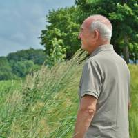 older man walking in a field
