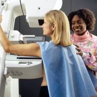 woman getting a mammogram