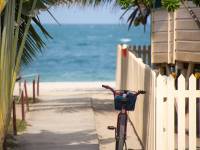 bike resting next to a beach house in the florida keys